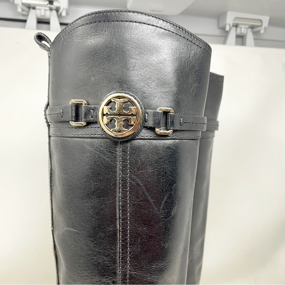 Tory Burch Calista Black Leather Knee High Riding Boots Women's Size 8 - Picture 7 of 12